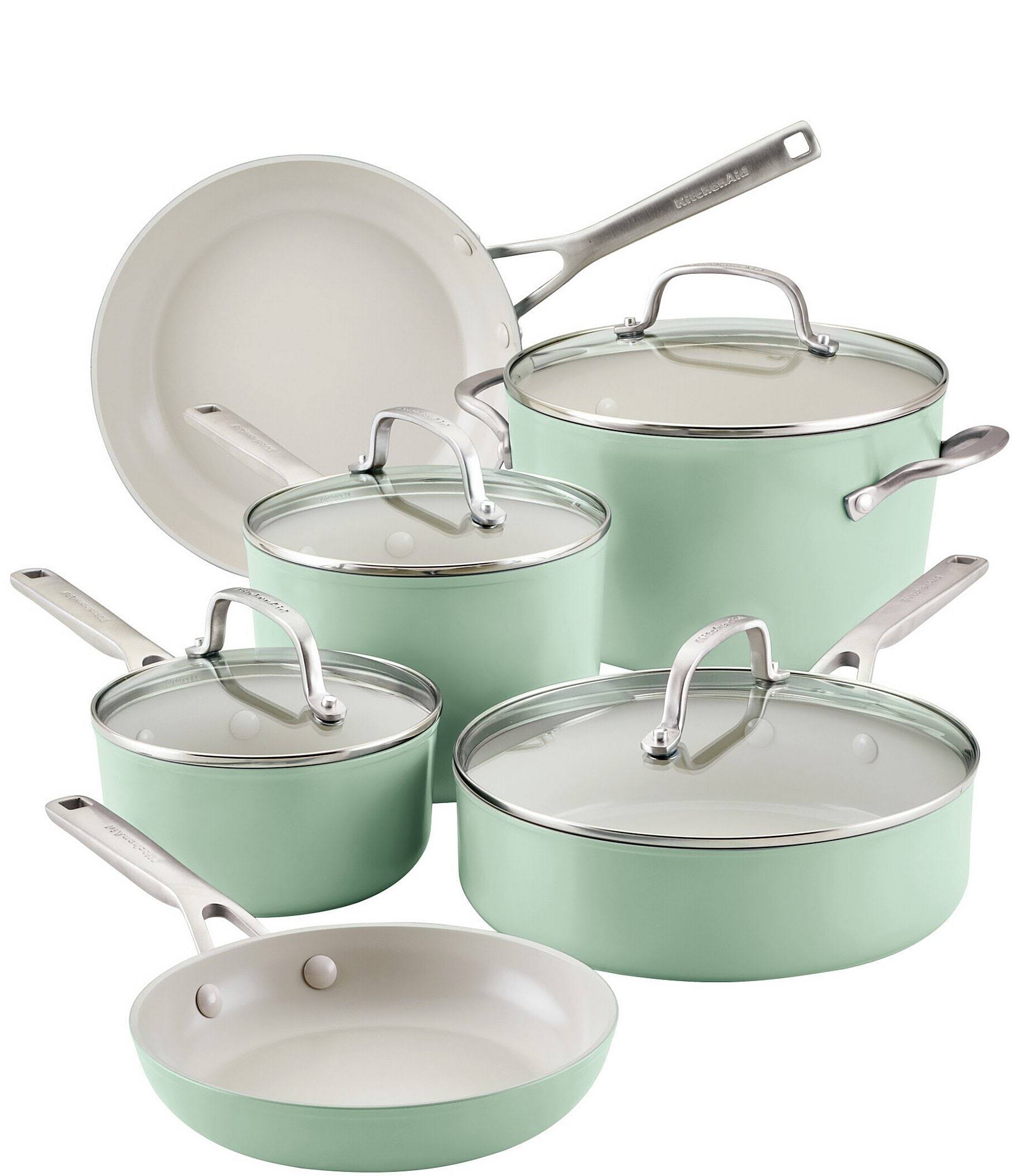 KitchenAid 10-Piece Hard Anodized Ceramic Nonstick Cookware Set, Pistachio
