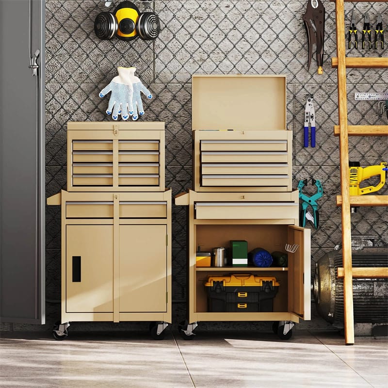 2 - in - 1 Rolling Tool Chest, 5-Drawer Tool Storage Cabinet with Wheels, Adjustable Shelf, Tool Box Organizer for Garage Warehouse Workshop