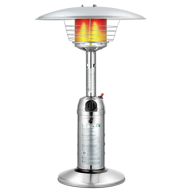 11,000 BTU Tabletop Propane Patio Heater, Portable Stainless Steel Outdoor Heater with Adjustable Flame & Tip - Over Protection