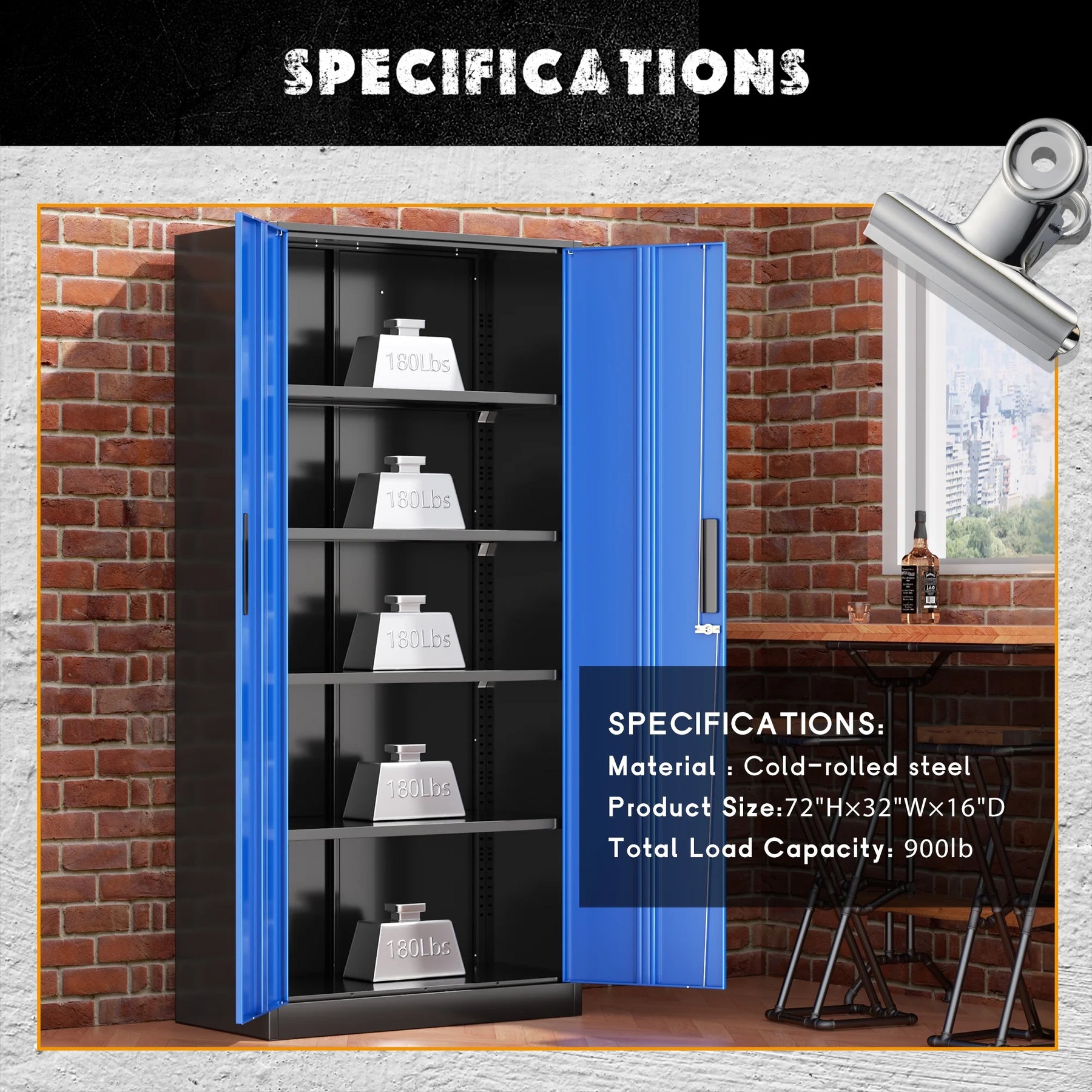 SOLAURA 71" Metal Garage Storage Cabinet with Locking Doors and Adjustable Shelves for Home, Office(Black)