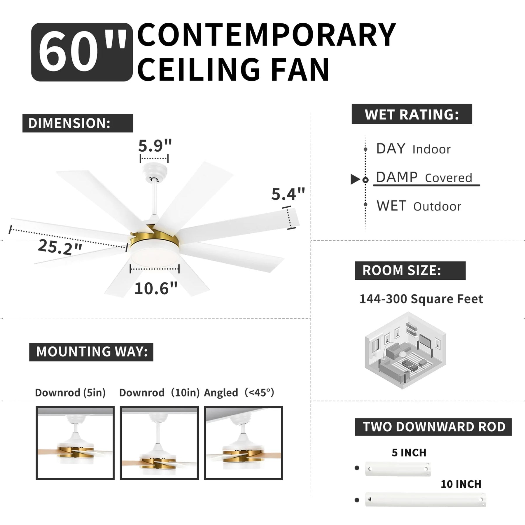 Dextrus 60 in Modern LED Outdoor/ Indoor Ceiling Fan with Remote Control