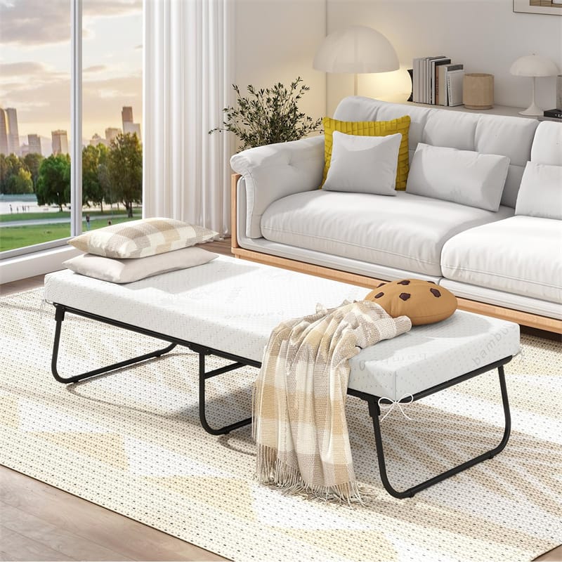 Cot Size Rollaway Guest Bed with Memory Foam Mattress, 75"x31" Portable Folding Bed with Heavy - Duty Metal Frame for Home Office Small Spaces