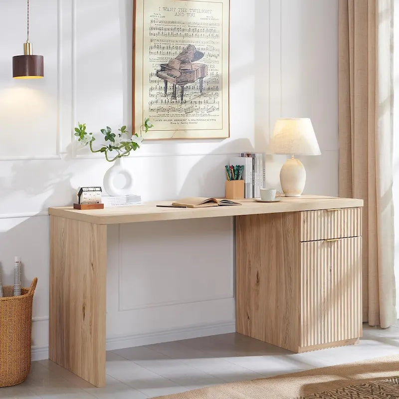 60 - Inch Contemporary Executive Desk - Wooden Home Office & Fluted Computer Desk