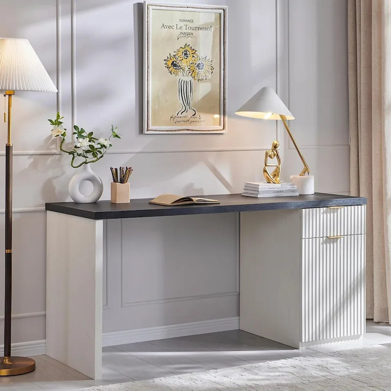 60 - Inch Contemporary Executive Desk - Wooden Home Office & Fluted Computer Desk