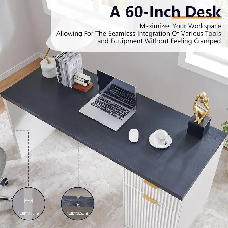 60 - Inch Contemporary Executive Desk - Wooden Home Office & Fluted Computer Desk