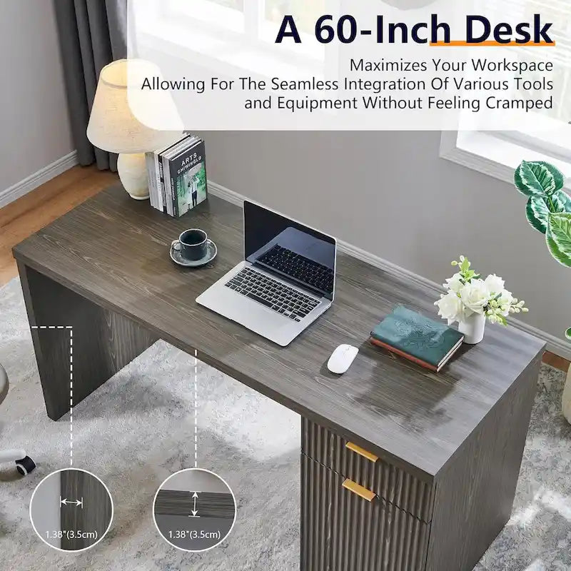 60 - Inch Contemporary Executive Desk - Wooden Home Office & Fluted Computer Desk