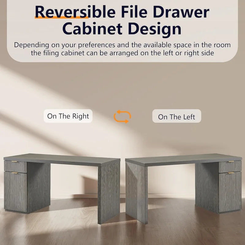 60 - Inch Contemporary Executive Desk - Wooden Home Office & Fluted Computer Desk
