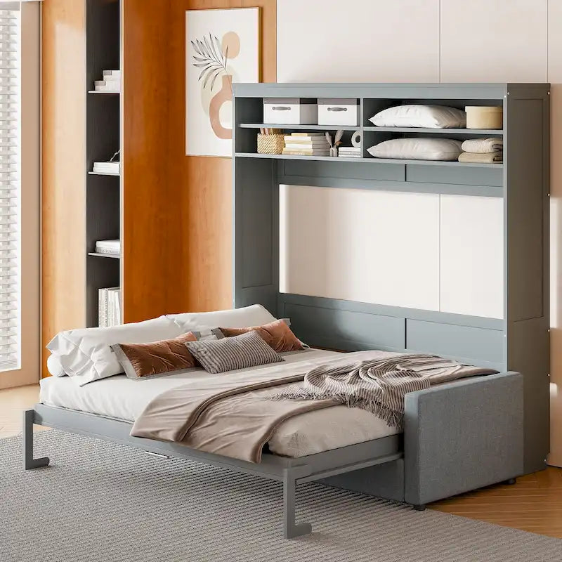 Queen Murphy Bed with Sofa - 2 - in - 1 Design, Storage Solutions & Dual - Piston Mechanism