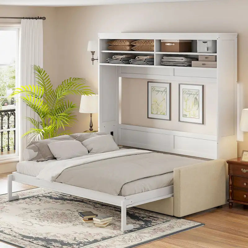 Queen Murphy Bed with Sofa - 2 - in - 1 Design, Storage Solutions & Dual - Piston Mechanism