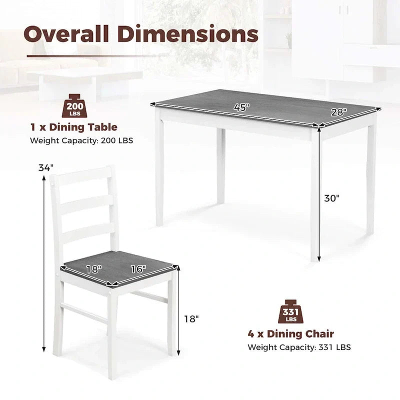 Costway 5-Piece Solid Wood Dining Set for Kitchen