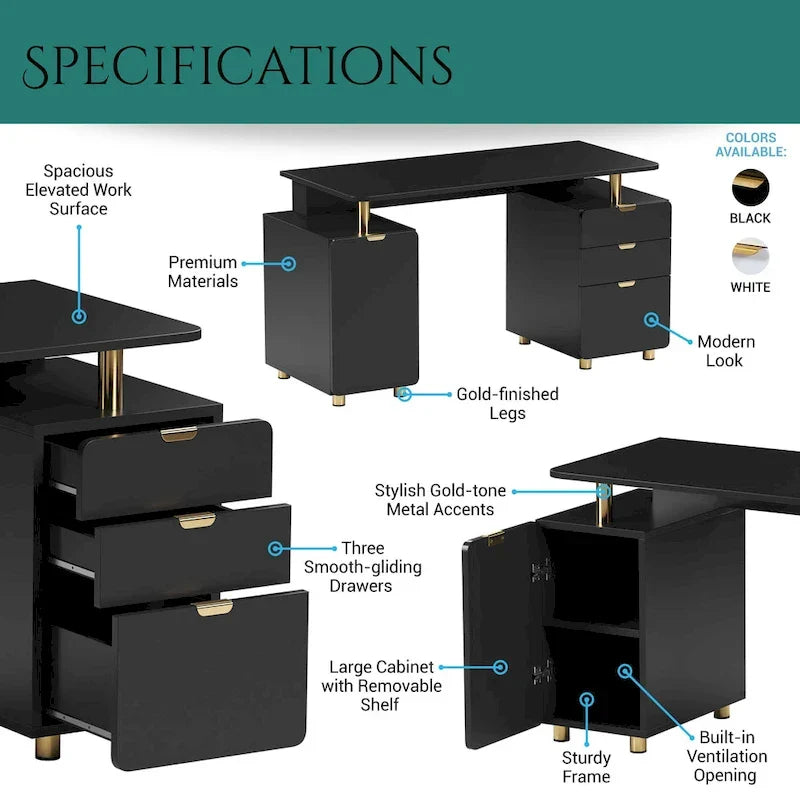 Contemporary Executive Floating Desk with 3 Drawers and Stylish Work Surface