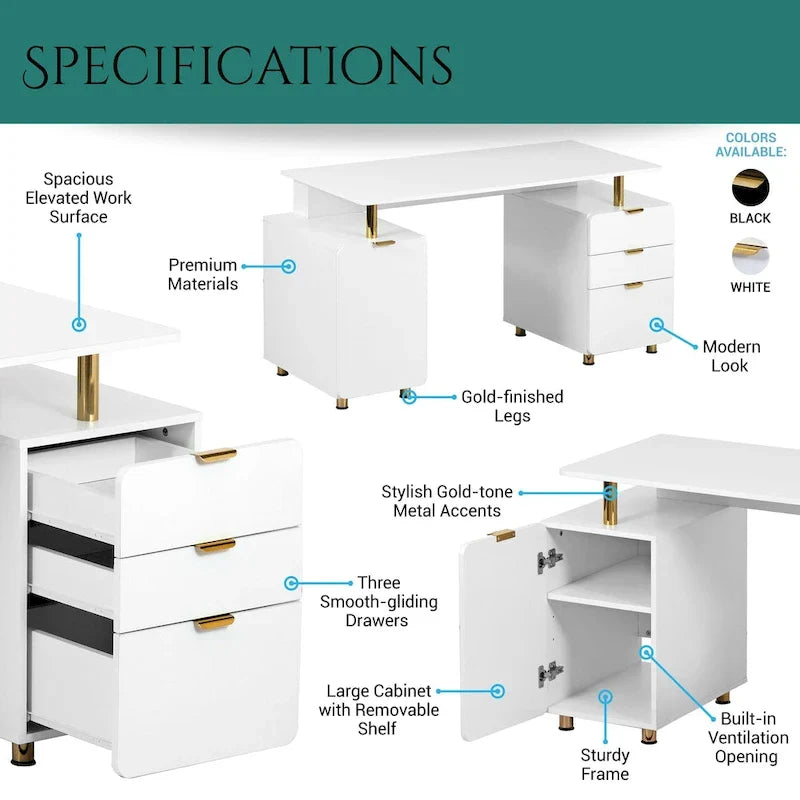 Contemporary Executive Floating Desk with 3 Drawers and Stylish Work Surface