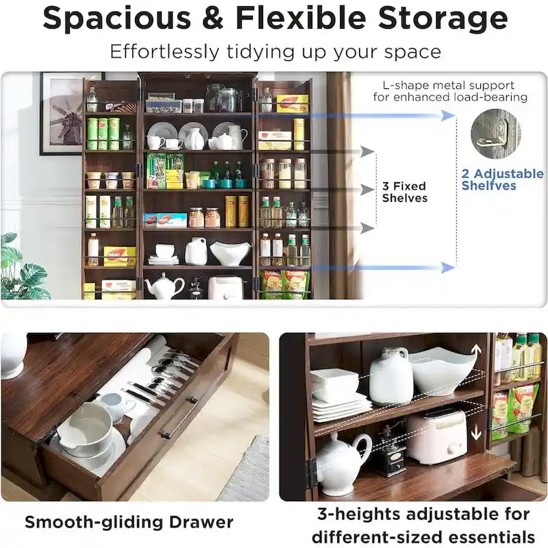 72 - Inch Tall Farmhouse Kitchen Pantry Cabinet - Stylish Storage Cupboard