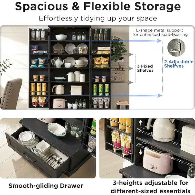 72 - Inch Tall Farmhouse Kitchen Pantry Cabinet - Stylish Storage Cupboard