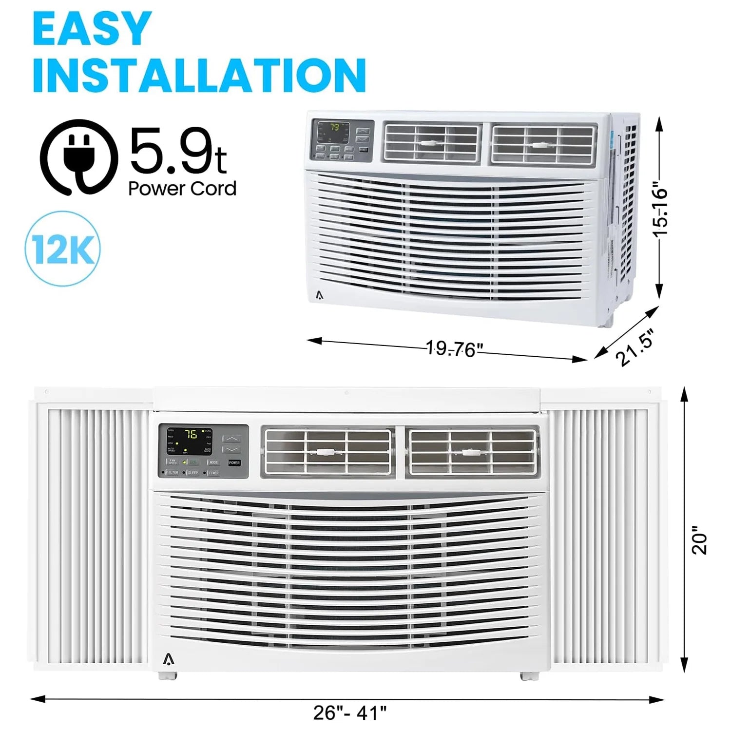 M Optimized 12000BTU Window Air Conditioner with Wi - Fi Enabled, Remote Control, Air Conditioner Window Unit Cooling up to 550sq.ft, 115V Window AC