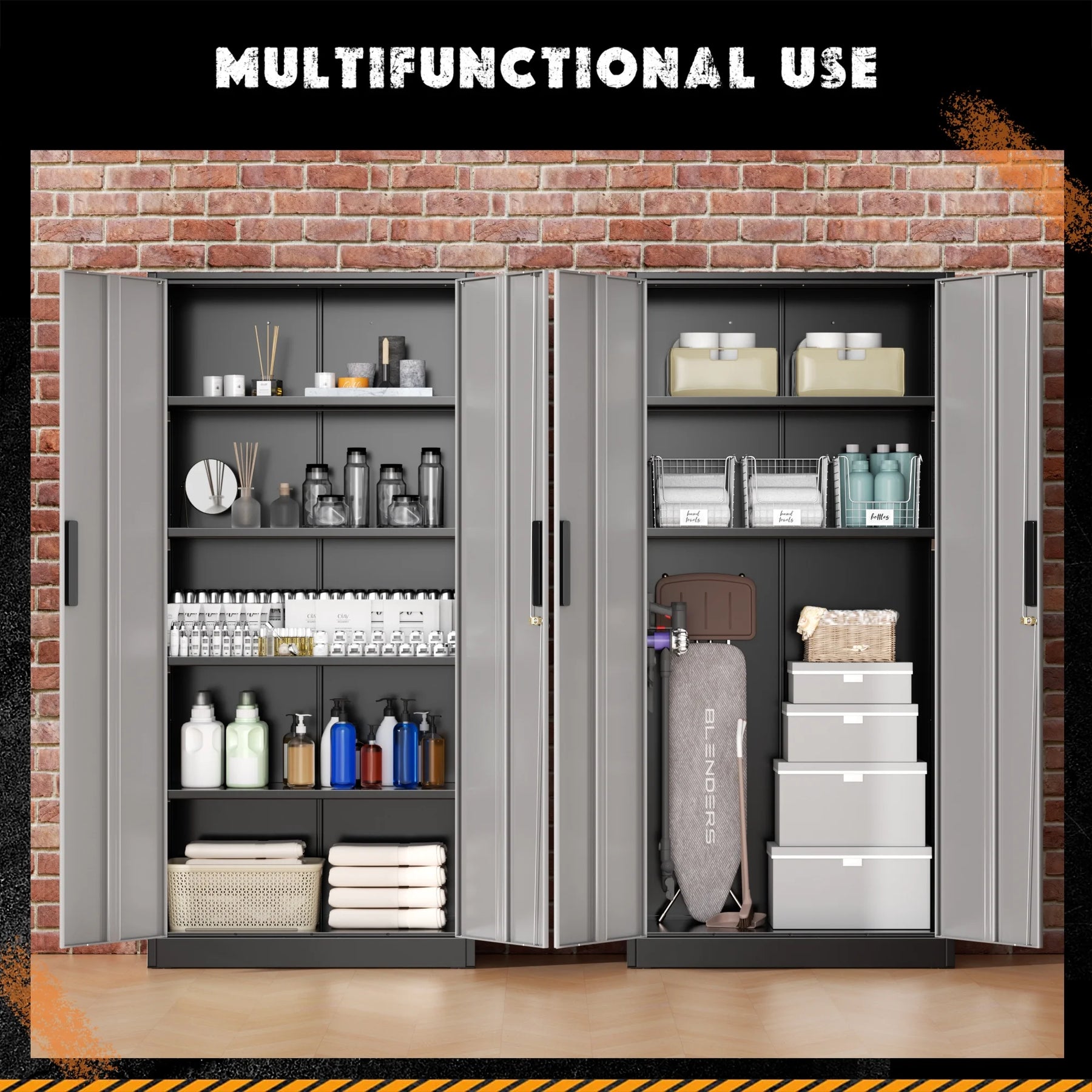 SOLAURA 71" Metal Garage Storage Cabinet with Locking Doors and Adjustable Shelves for Home, Office(Black)