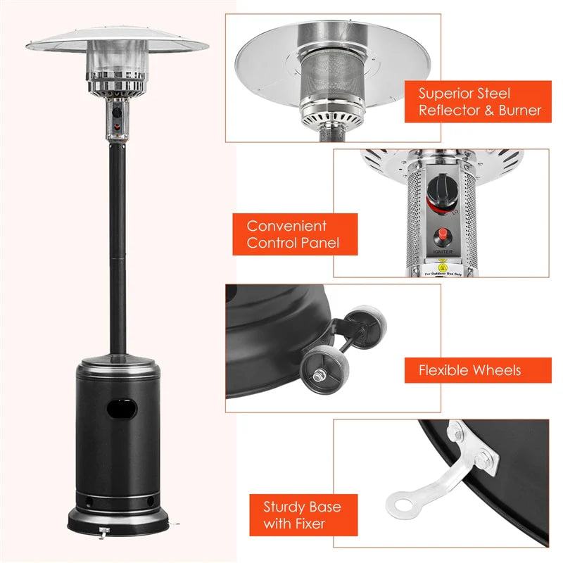 50,000 BTU Propane Patio Heater, Standing Stainless Steel Outdoor Heater with Wheels, Triple Protection, CSA Certified for Deck & Commercial