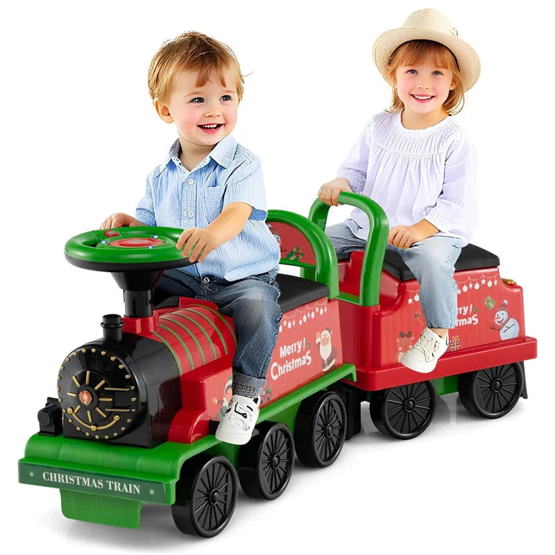 6V 2 - Seater Ride On Train with Detachable Carriage, Under - Seat Storage, Whistle & Flashing LED Lights, Trackless Electric Ride On Toy for Kids