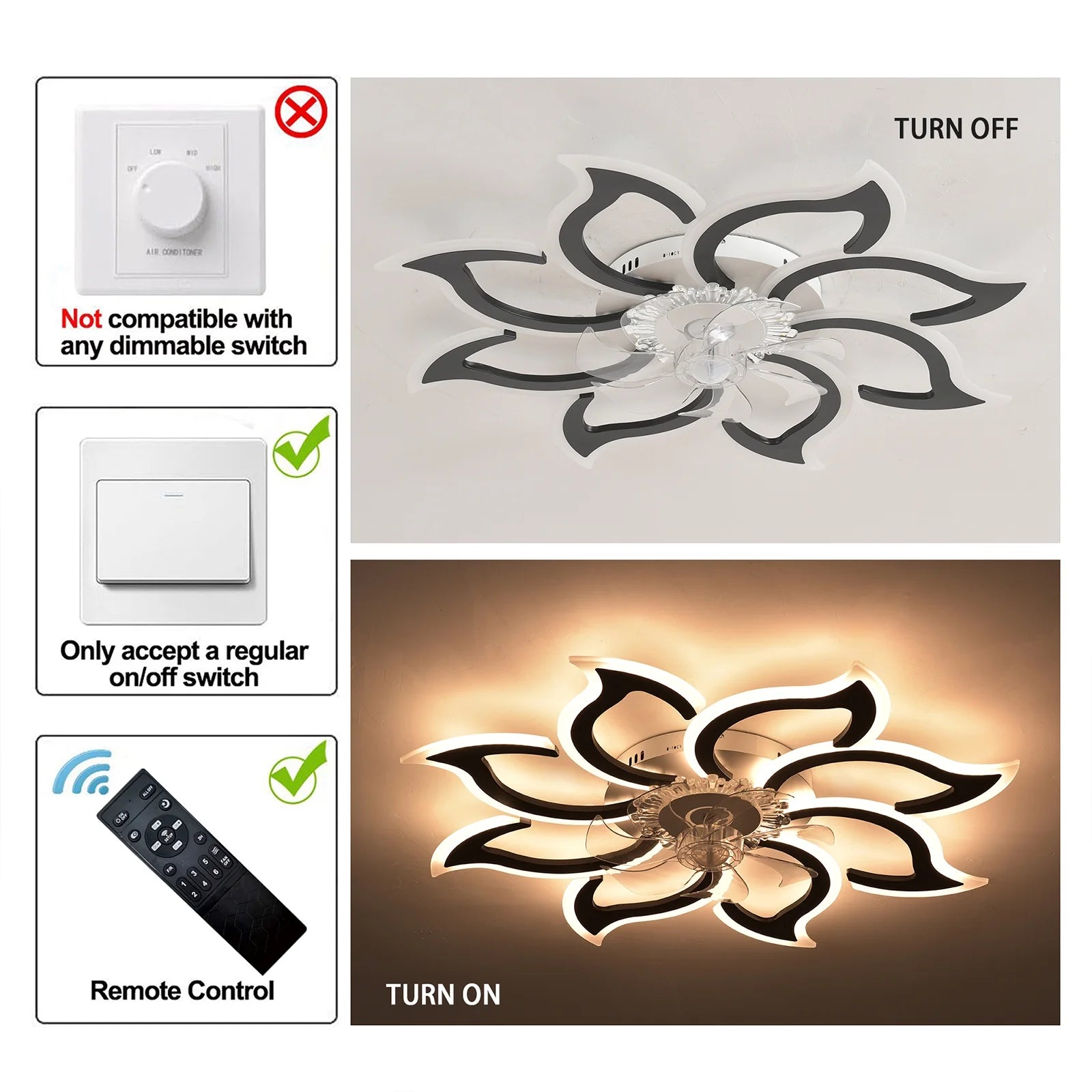 Garwarm Dimmable Ceiling Fan with Light and Remote Control, 27" Small Flush Mounted Ceiling Fan