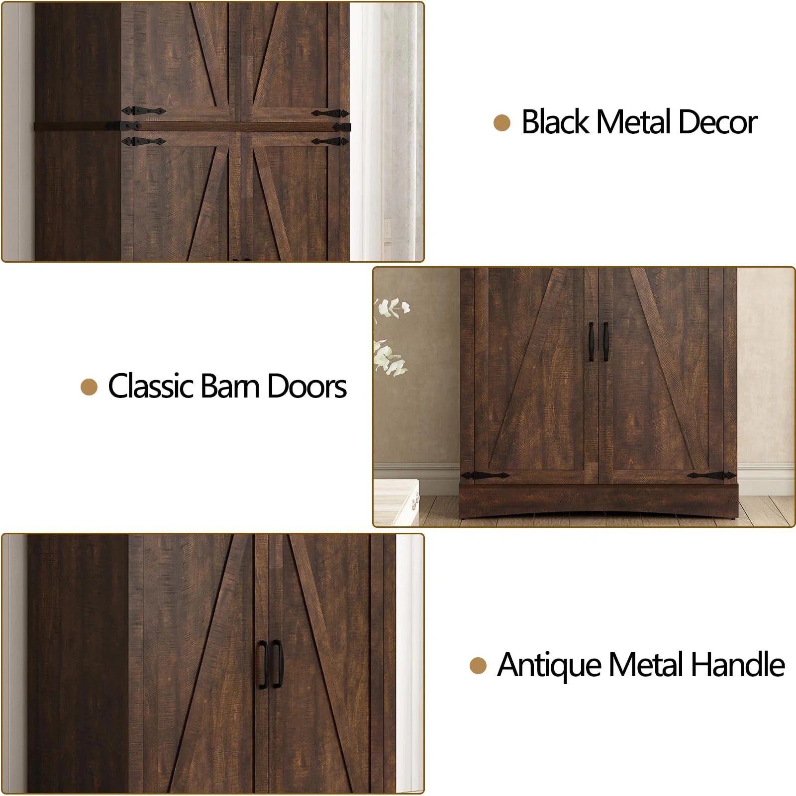 71" Tall Farmhouse Kitchen Pantry Cabinet, 5 Layers Storage Cabinet with Adjustable Shelves, Farmhouse Pantry Cabinet with 4 Barn Doors