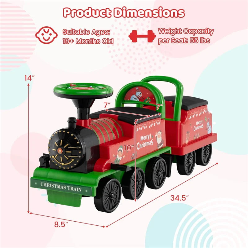 6V 2 - Seater Ride On Train with Detachable Carriage, Under - Seat Storage, Whistle & Flashing LED Lights, Trackless Electric Ride On Toy for Kids