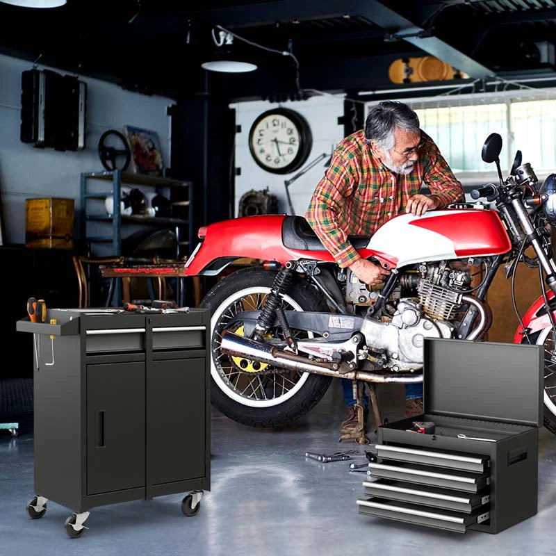 2 - in - 1 Rolling Tool Chest, 5-Drawer Tool Storage Cabinet with Wheels, Adjustable Shelf, Tool Box Organizer for Garage Warehouse Workshop