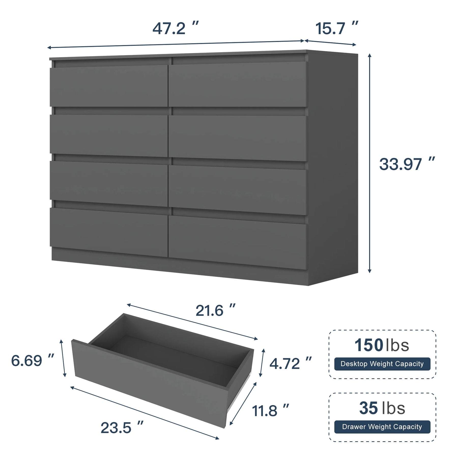Kadyn Modern 6 Drawer Dresser Wood Cabinet, Dresser for Bedroom, Kitchen Storage Cabinet with Drawers, Chest of Drawers(Black)