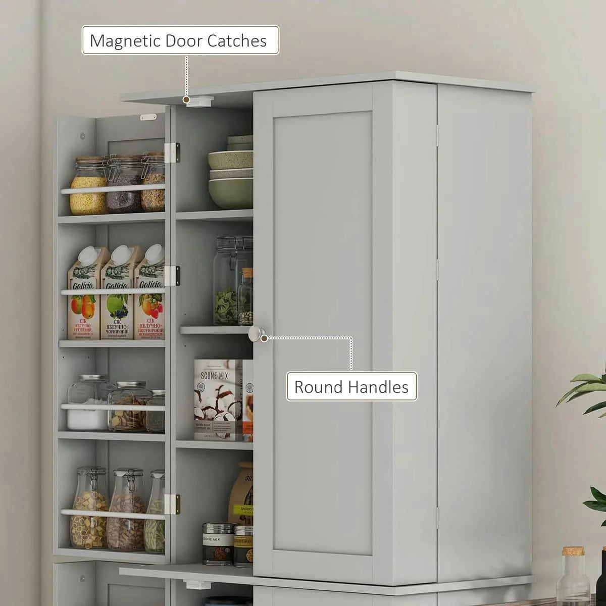 Spaco 17-Tier Kitchen Small Pantry Cabinet with 2 Doors and 6 Adjustable Shelves, Cabinet Pantry, Freestanding 5-Tier Shelving Pantries