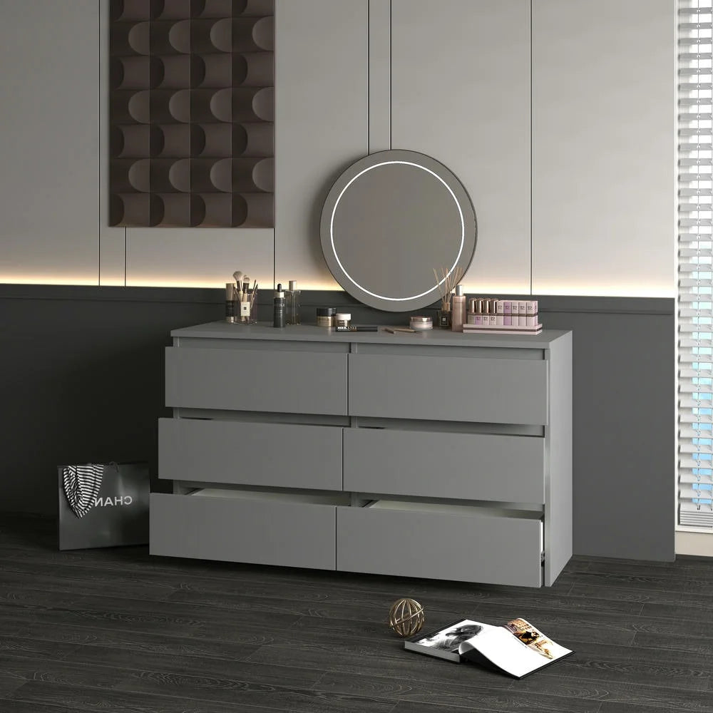Kadyn Modern 6 Drawer Dresser Wood Cabinet, Dresser for Bedroom, Kitchen Storage Cabinet with Drawers, Chest of Drawers(Black)