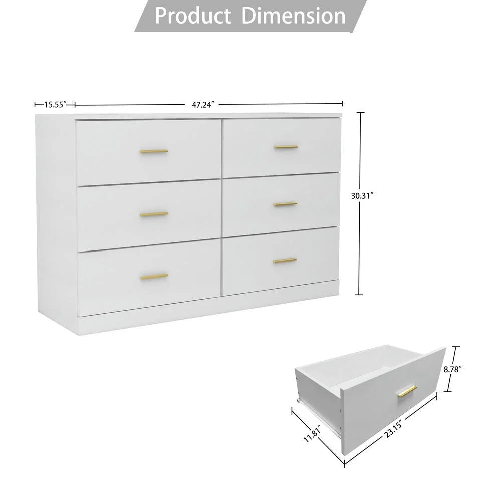 Kadyn Modern 6 Drawer Dresser Wood Cabinet, Dresser for Bedroom, Kitchen Storage Cabinet with Drawers, Chest of Drawers(Black)