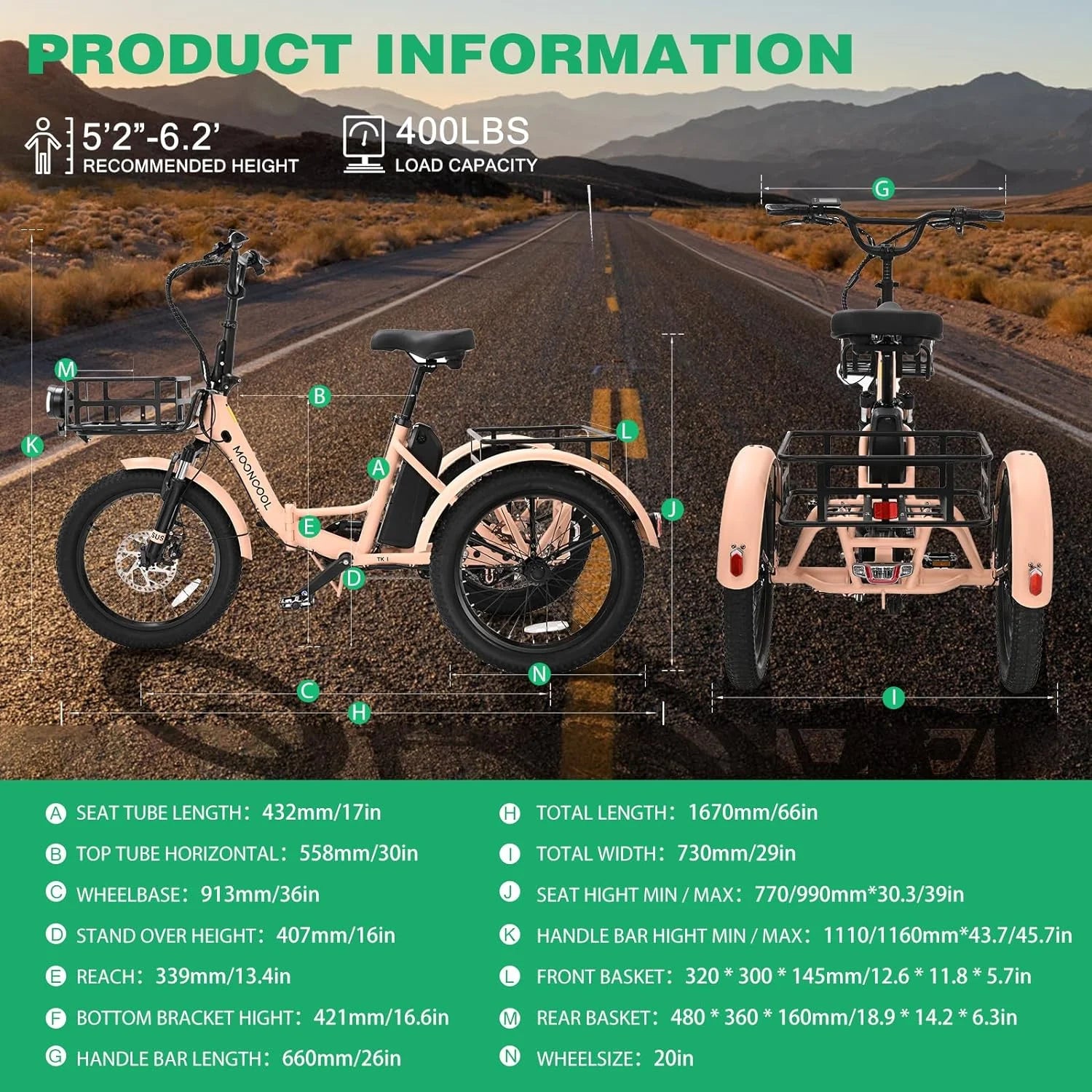 ABORON 3.0 Fat Tire Electric Trike for Senior Foldable E - Bike, 500W Motorized Tricycle Adult 20" Folding 3 Wheel Electric Commute Bike Trike W/48V