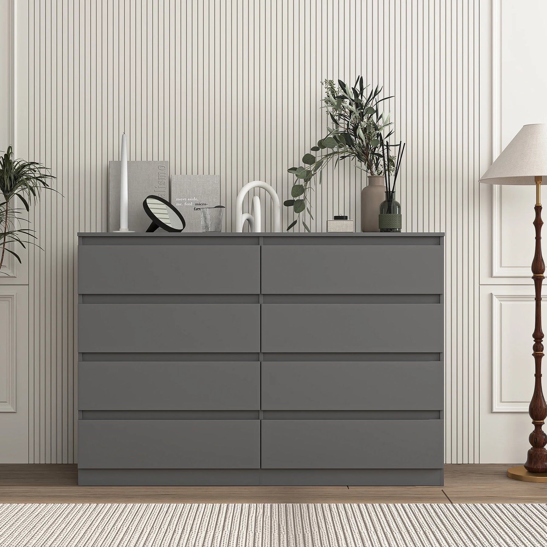 Kadyn Modern 6 Drawer Dresser Wood Cabinet, Dresser for Bedroom, Kitchen Storage Cabinet with Drawers, Chest of Drawers(Black)