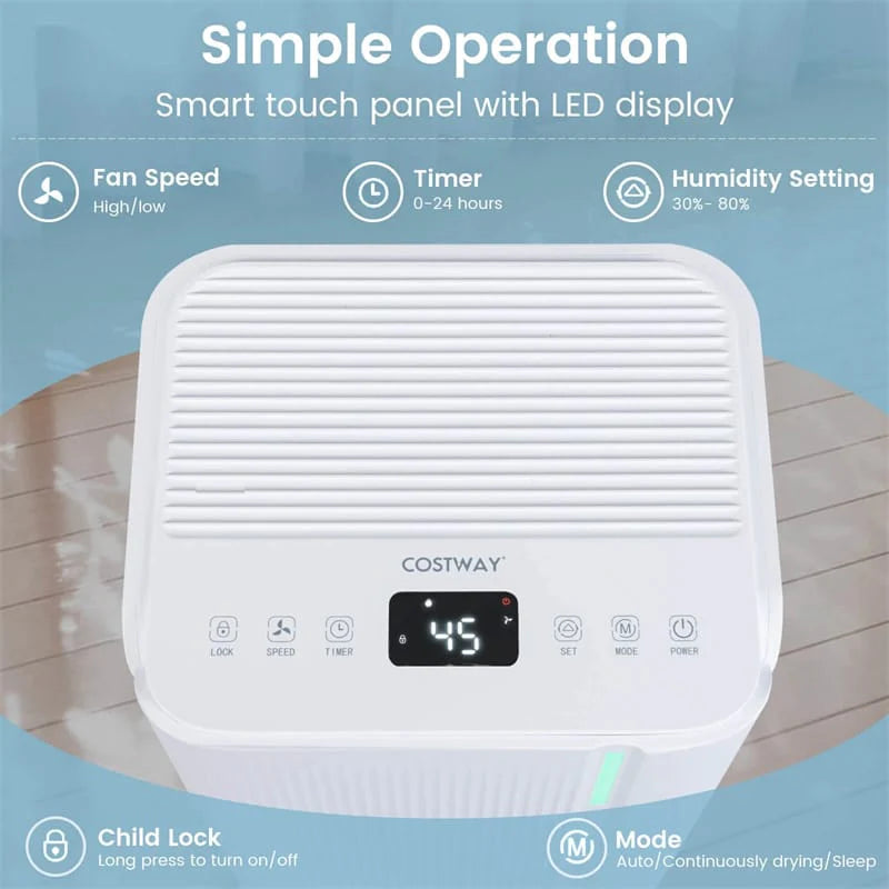 32 Pint Dehumidifier with 3.3FT Drain Hose, 24H Timer & 3 - Color Indicator, 2000 Sq.Ft Portable Dehumidifier for Basement, Bedroom, Bathroom