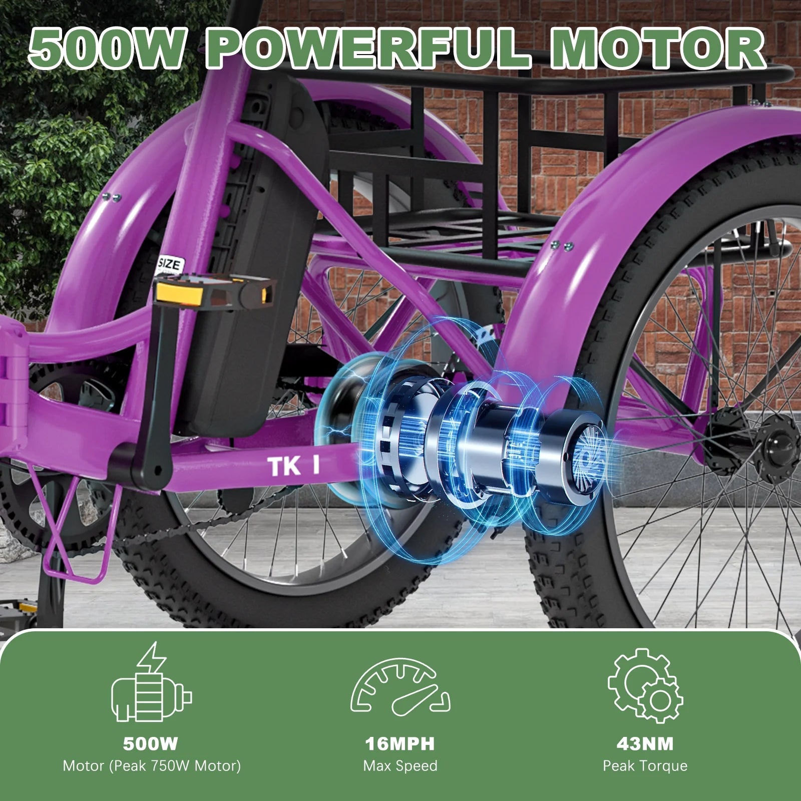 ABORON 3.0 Fat Tire Electric Trike for Senior Foldable E - Bike, 500W Motorized Tricycle Adult 20" Folding 3 Wheel Electric Commute Bike Trike W/48V