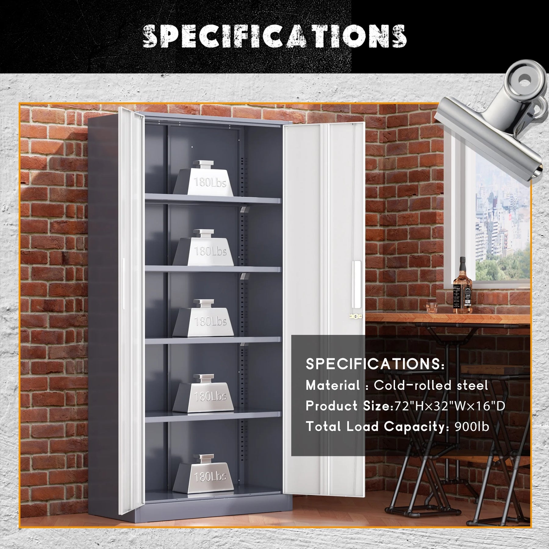 SOLAURA 71" Metal Garage Storage Cabinet with Locking Doors and Adjustable Shelves for Home, Office(Black)