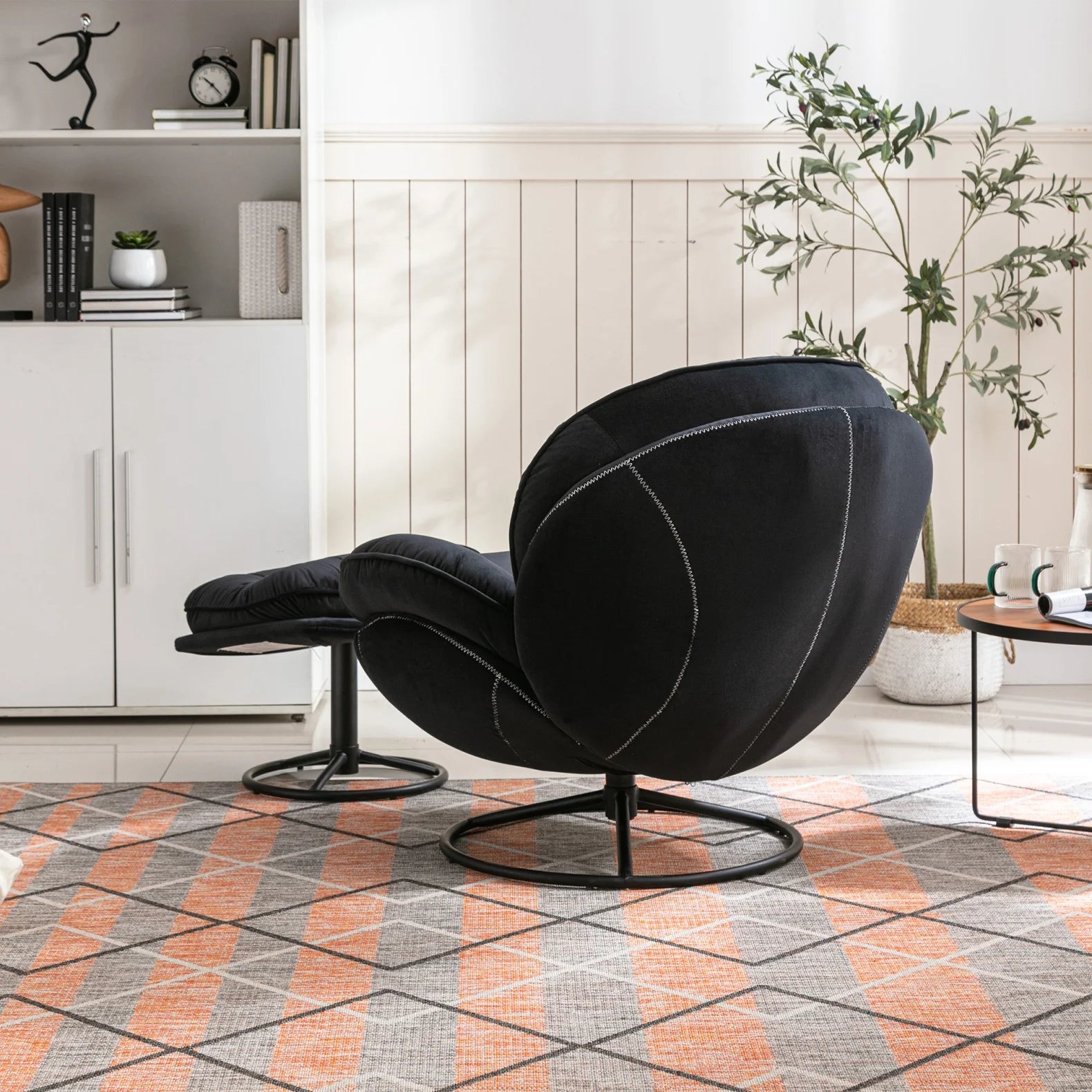 Velvet Swivel Accent Chair with Ottoman, Modern Chaise Lounge Chair with Metal Frame and Footstool, Comfy Armchair Reading Chair