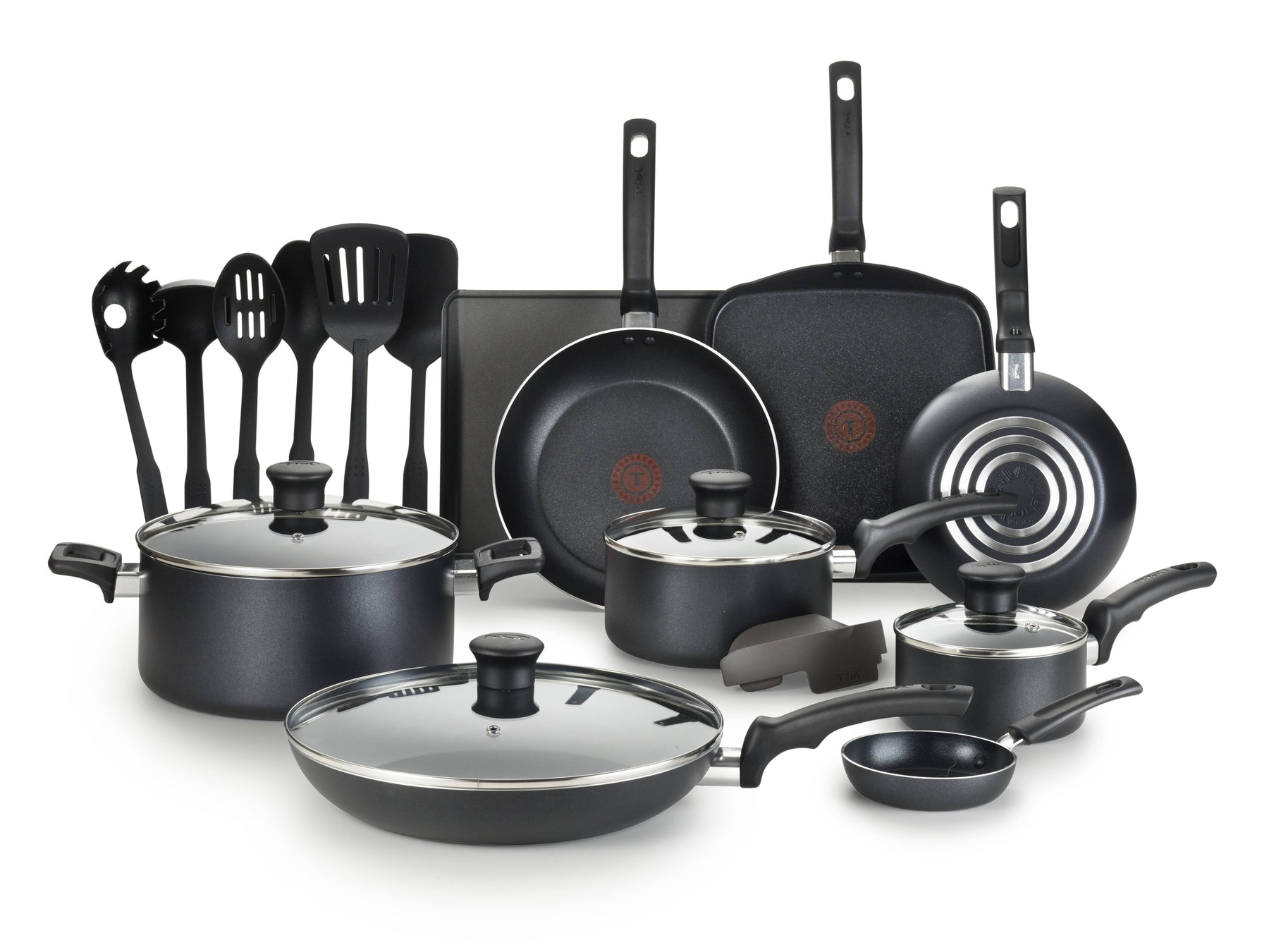 T - Fal Essentials 20 Pc. Nonstick Cookware Set, Black