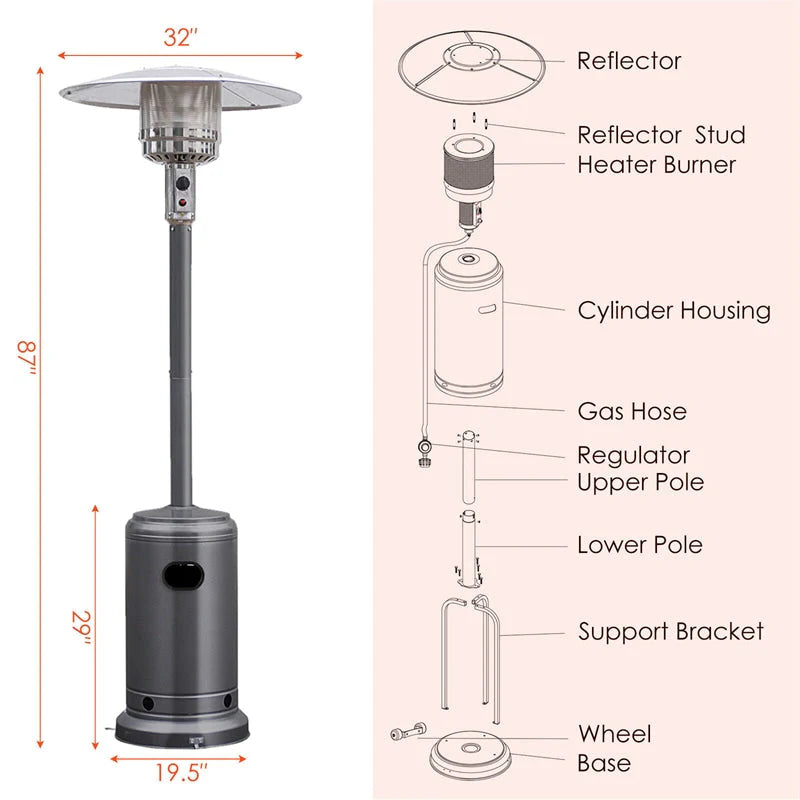 50,000 BTU Propane Patio Heater, Standing Stainless Steel Outdoor Heater with Wheels, Triple Protection, CSA Certified for Deck & Commercial