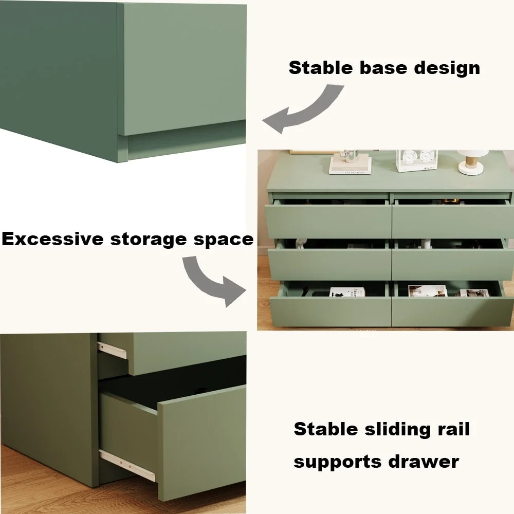 Kadyn Modern 6 Drawer Dresser Wood Cabinet, Dresser for Bedroom, Kitchen Storage Cabinet with Drawers, Chest of Drawers(Black)