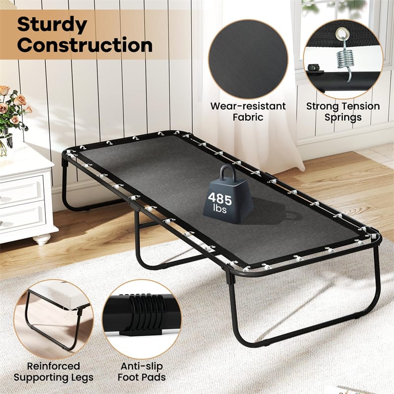 Cot Size Rollaway Guest Bed with Memory Foam Mattress, 75"x31" Portable Folding Bed with Heavy - Duty Metal Frame for Home Office Small Spaces