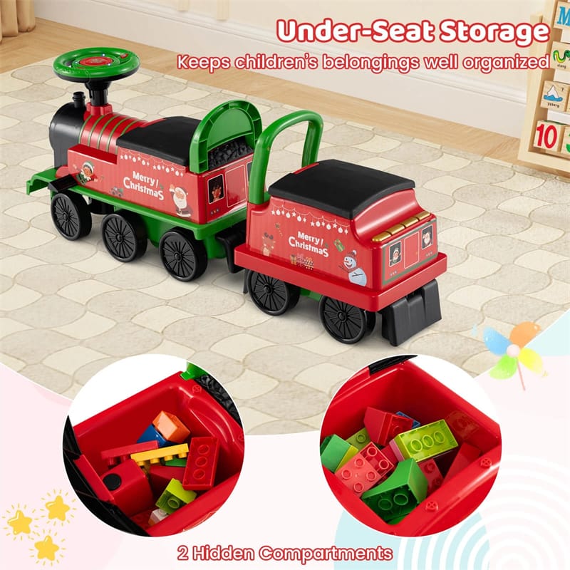 6V 2 - Seater Ride On Train with Detachable Carriage, Under - Seat Storage, Whistle & Flashing LED Lights, Trackless Electric Ride On Toy for Kids