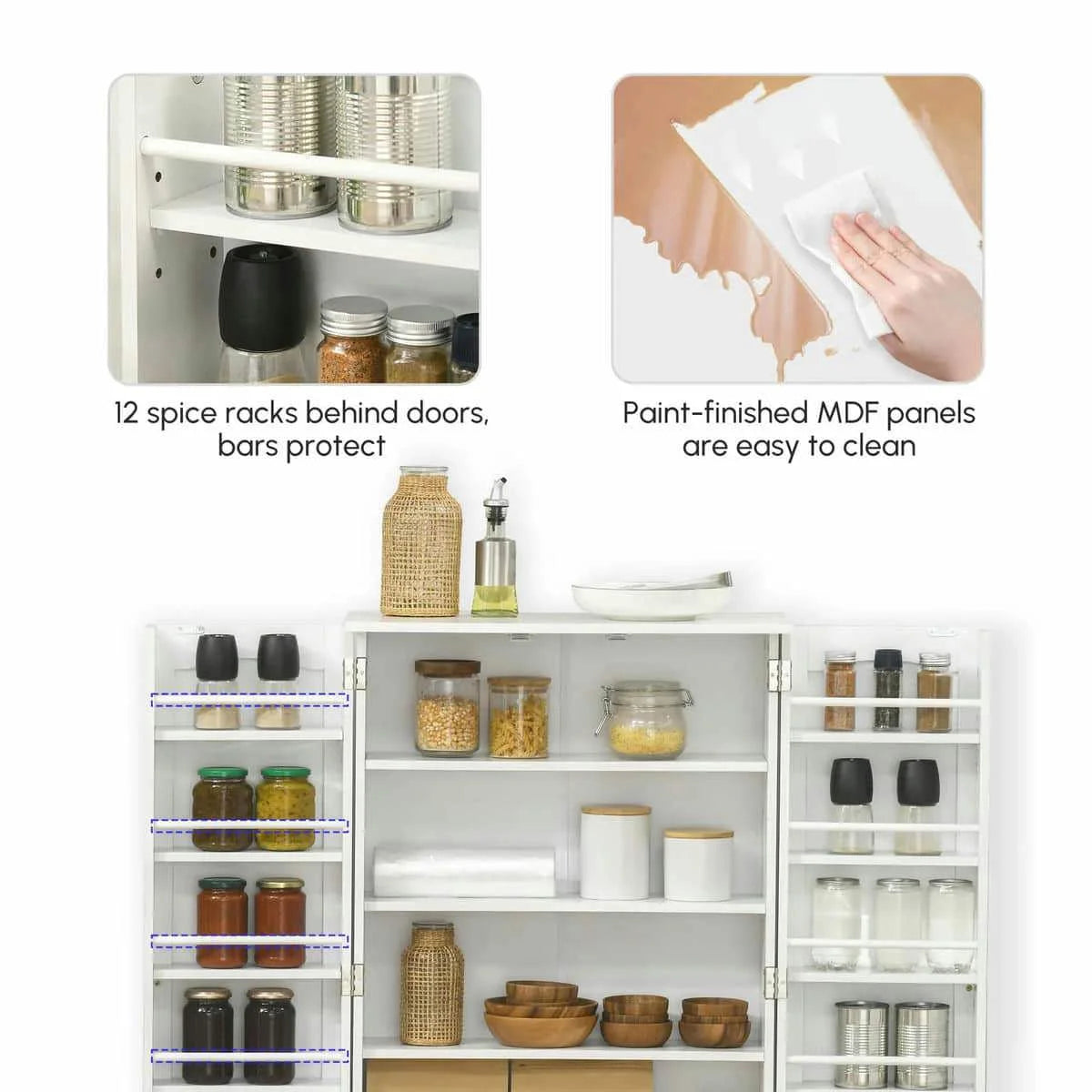 Spaco 17-Tier Kitchen Small Pantry Cabinet with 2 Doors and 6 Adjustable Shelves, Cabinet Pantry, Freestanding 5-Tier Shelving Pantries