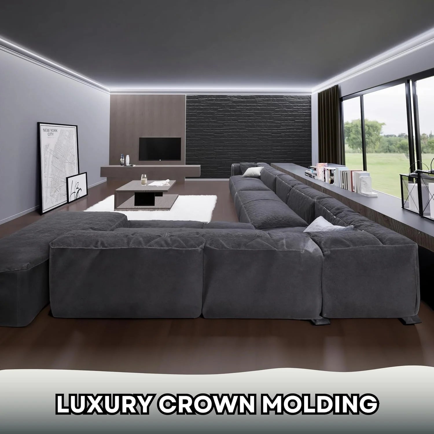 7-Piece Crown Molding with LED Duct Kit, 55.12 ft Waterproof Channel for Ambient Home Accent Lighting and LED Strip Installation