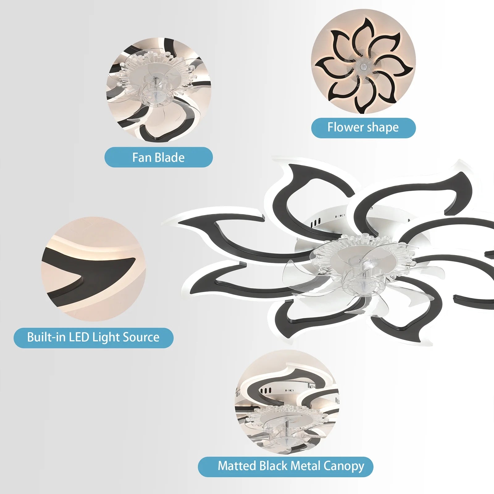 Garwarm Dimmable Ceiling Fan with Light and Remote Control, 27" Small Flush Mounted Ceiling Fan
