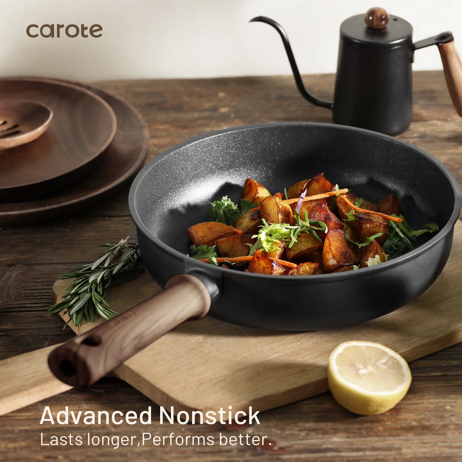 Carote 13-Pcs Nonstick Cookware Sets, Pots and Pans with Stay - Cool Handles, Induction Compatible Kitchen Set, (Black)