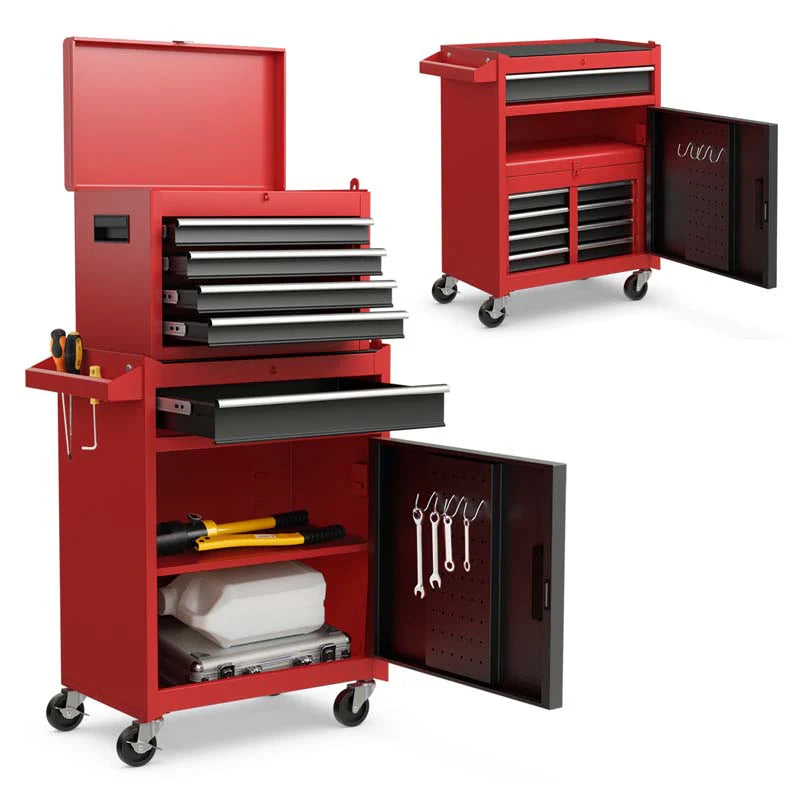 2 - in - 1 Rolling Tool Chest, 5-Drawer Tool Storage Cabinet with Wheels, Adjustable Shelf, Tool Box Organizer for Garage Warehouse Workshop