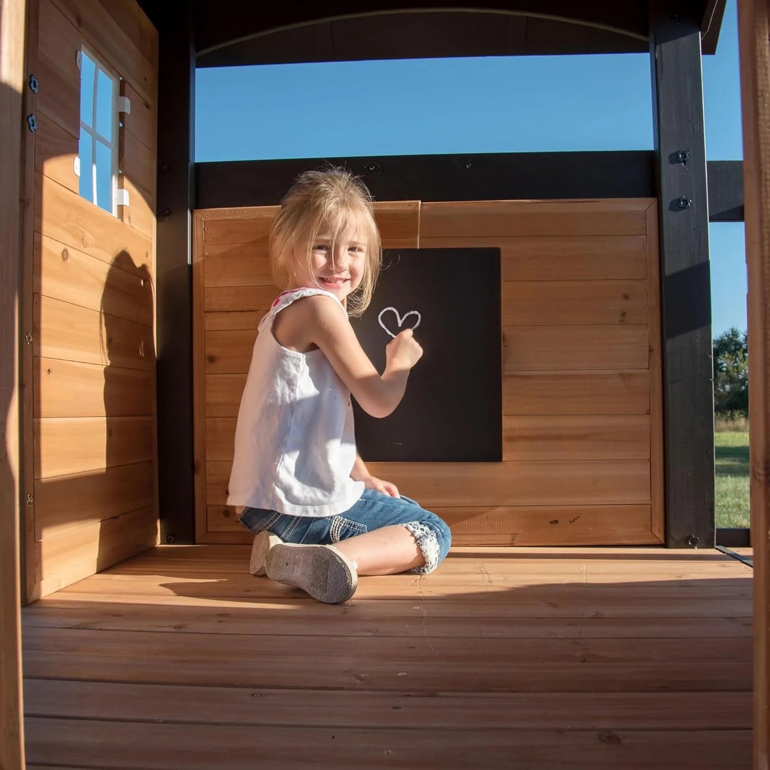 Backyard Discovery Canyon Creek Cedar Wood Swing Set with Wave Slide, Clubhouse, Play Kitchen, Picnic Area, Swings and Rock Wall