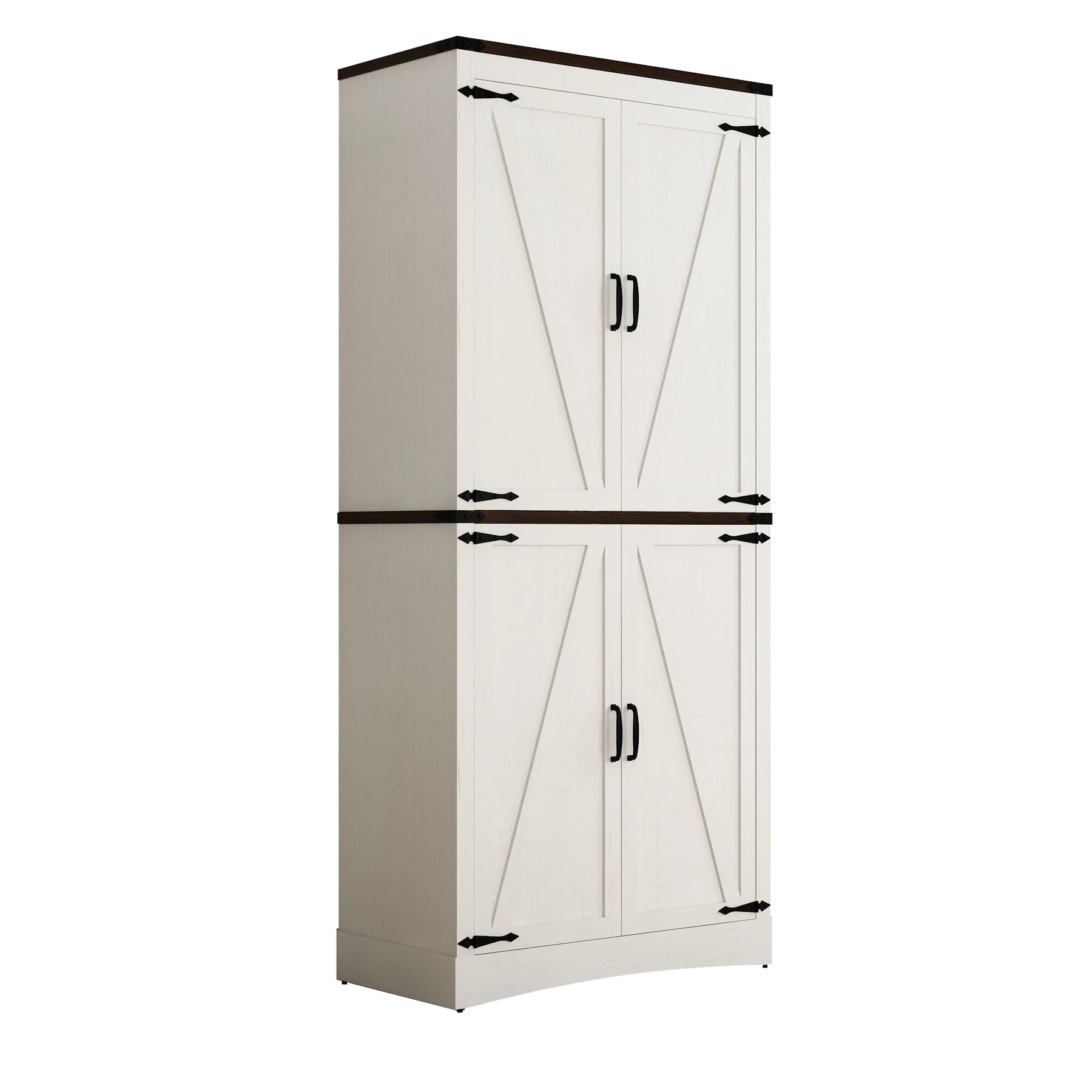 71" Tall Farmhouse Kitchen Pantry Cabinet, 5 Layers Storage Cabinet with Adjustable Shelves, Farmhouse Pantry Cabinet with 4 Barn Doors