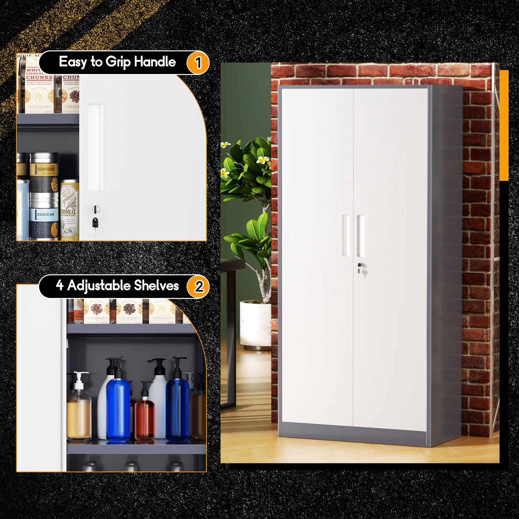 SOLAURA 71" Metal Garage Storage Cabinet with Locking Doors and Adjustable Shelves for Home, Office(Black)
