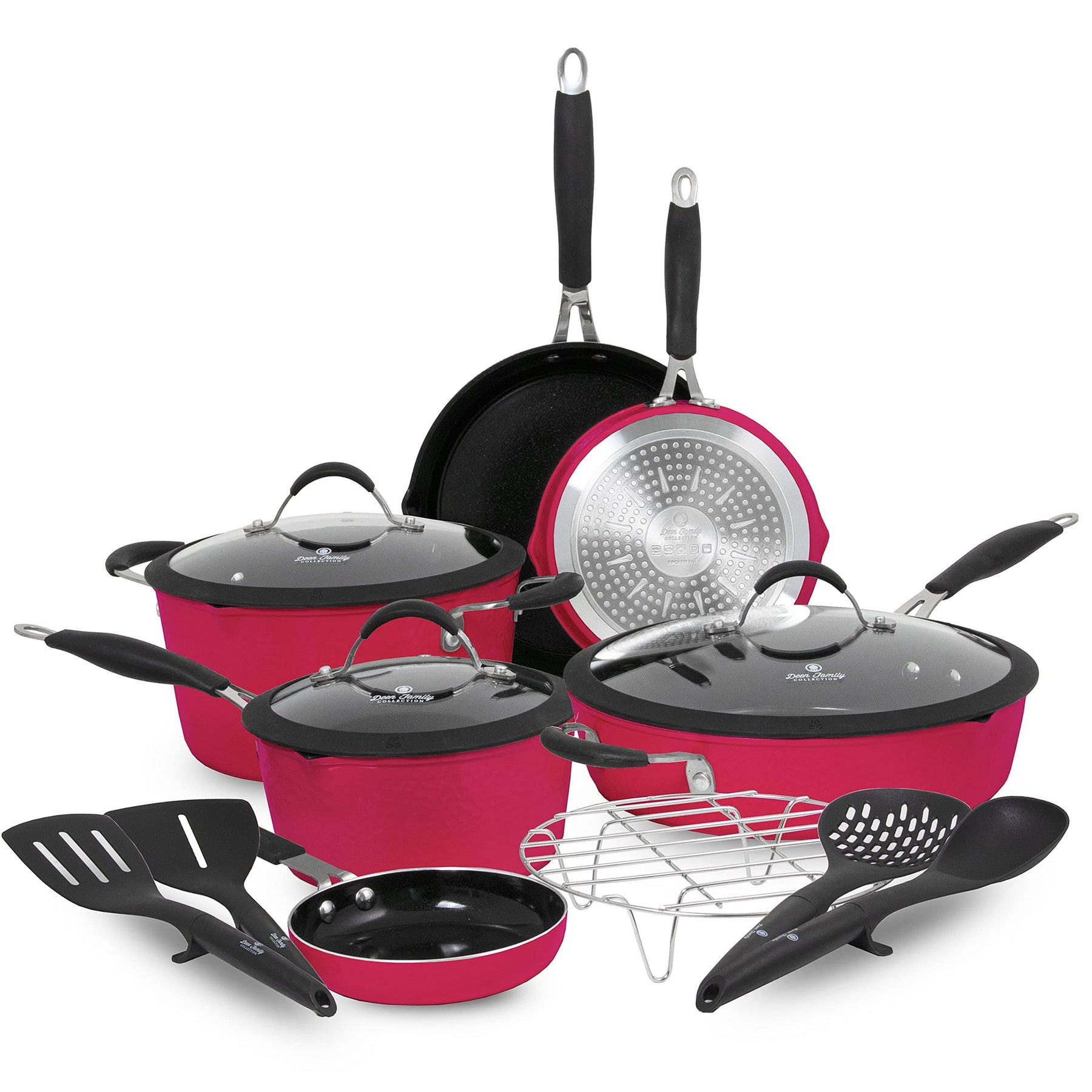 Paula Deen Family 14-Piece Ceramic, Non - Stick Cookware Set, 100% PFOA - Free and Induction Ready, Features Stay